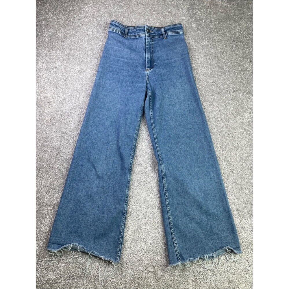 Zara Jeans Women’s 6 Blue Slim Fit Wide Leg Super High Rise Medium Wash Denim - Picture 1 of 10